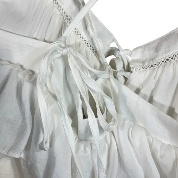 Lulus Large Meant to Be Satin Romper Ruffled Adjustable Spaghetti Straps Lined - Picture 8 of 11